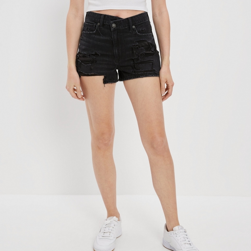 AE Black Denim Mom Short